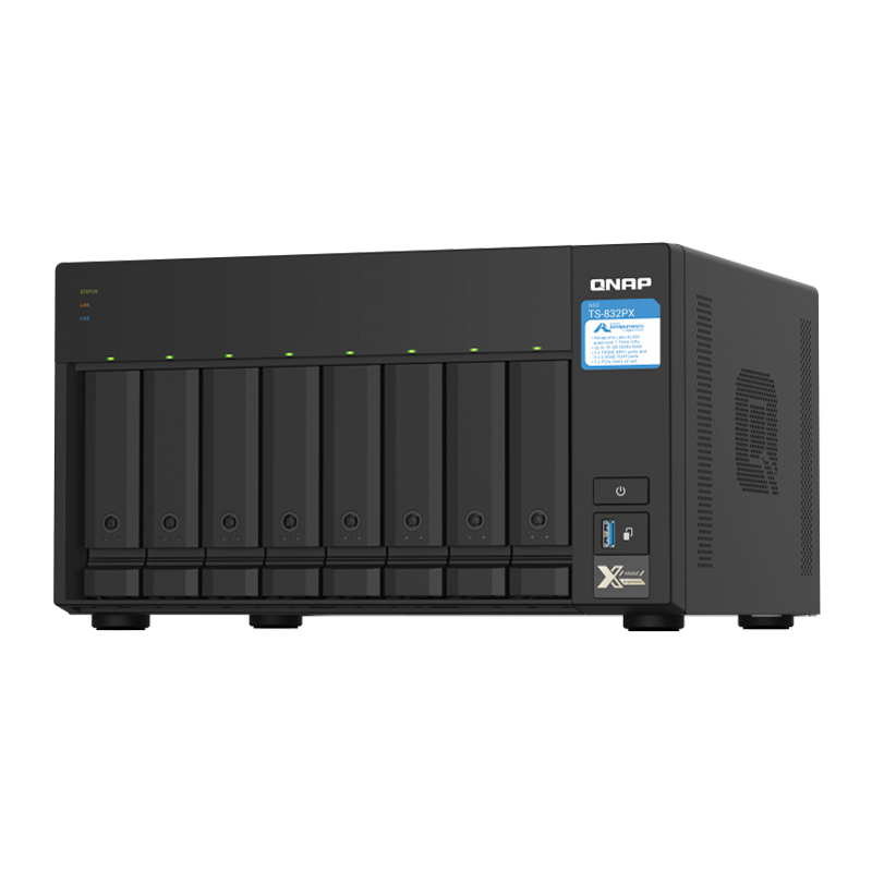 NAS TORRE 8-BAY QNAP TS832PX-4G ALPINE QUAD CORE 1.7GHZ, DDR4 4GB  (MAX 16GB), 4XLAN