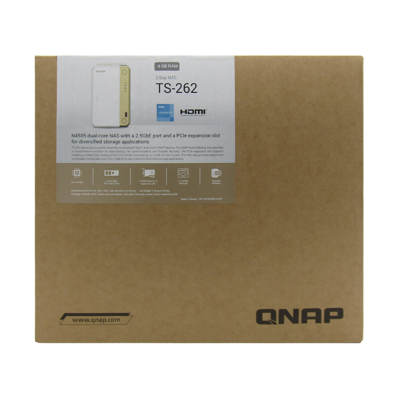 NAS Torre 2-BAY QNAP TS-262-4G Intel® Celeron® N4505 2,9 GHz DDR4 4G (MAX 4G) 1X1GLAN 2 x M.2 2280 P - TS-262-4G-US NEW MODEL