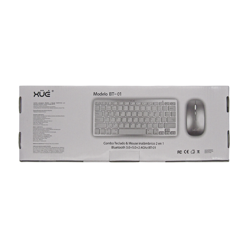 COMBO TECLADO INALAMBRICO DESKTOP LATAM + MOUSE 1600DPI, PLATEADO,  2 EN 1 2.4G & BLUETOOTH 5.0, XUE®