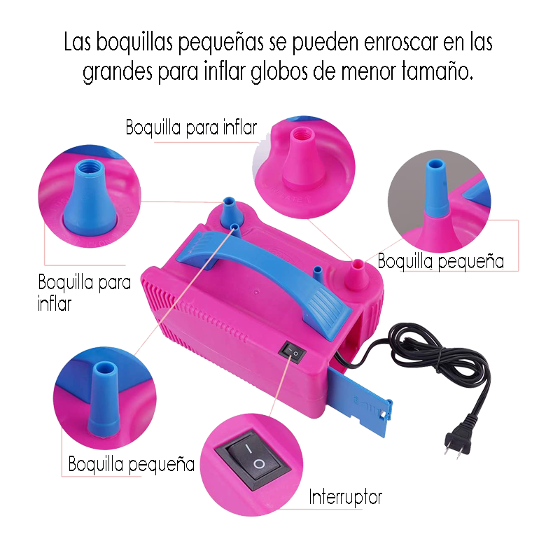 Inflador de globos látex eléctrico, doble boquilla, marca XUE®