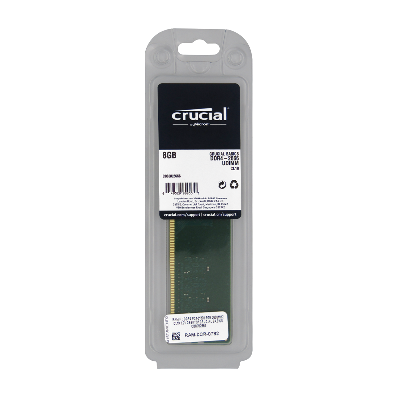 Memoria RAM para Desktop DDR4 PC4-21300 8GB 2666MHZ CL19 1.2V Crucial Basics CB8GU2666