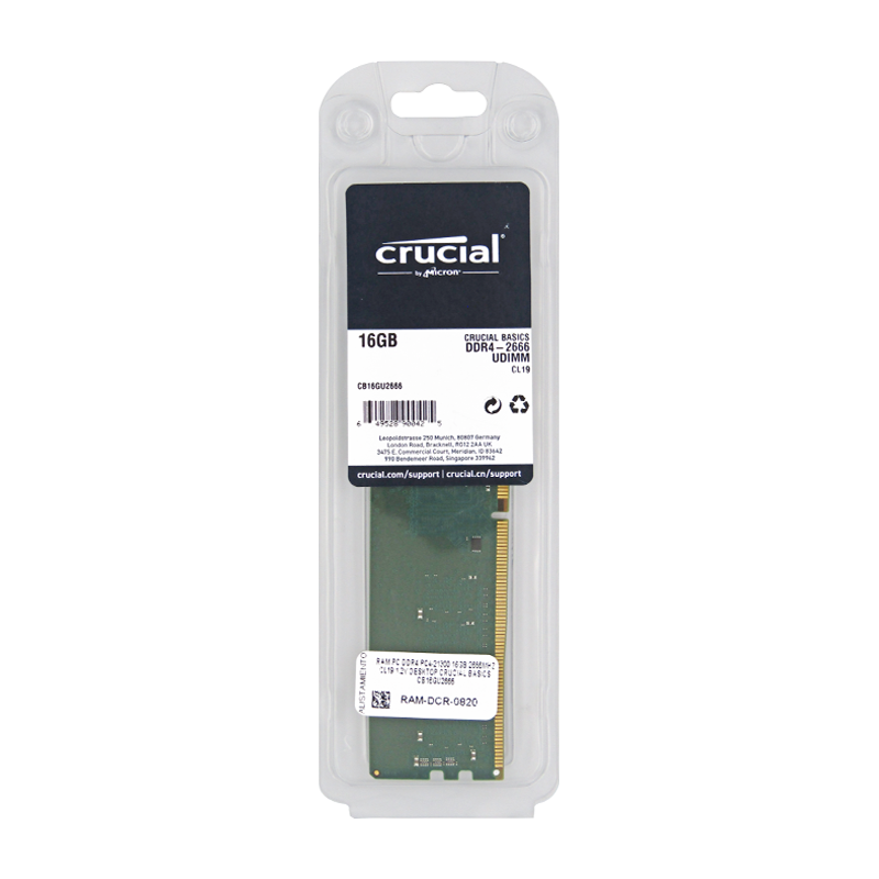 Memoria RAM para Desktop DDR4 PC4-21300 16GB 2666MHZ CL19 1.2V CRUCIAL BASIC CB16GU2666