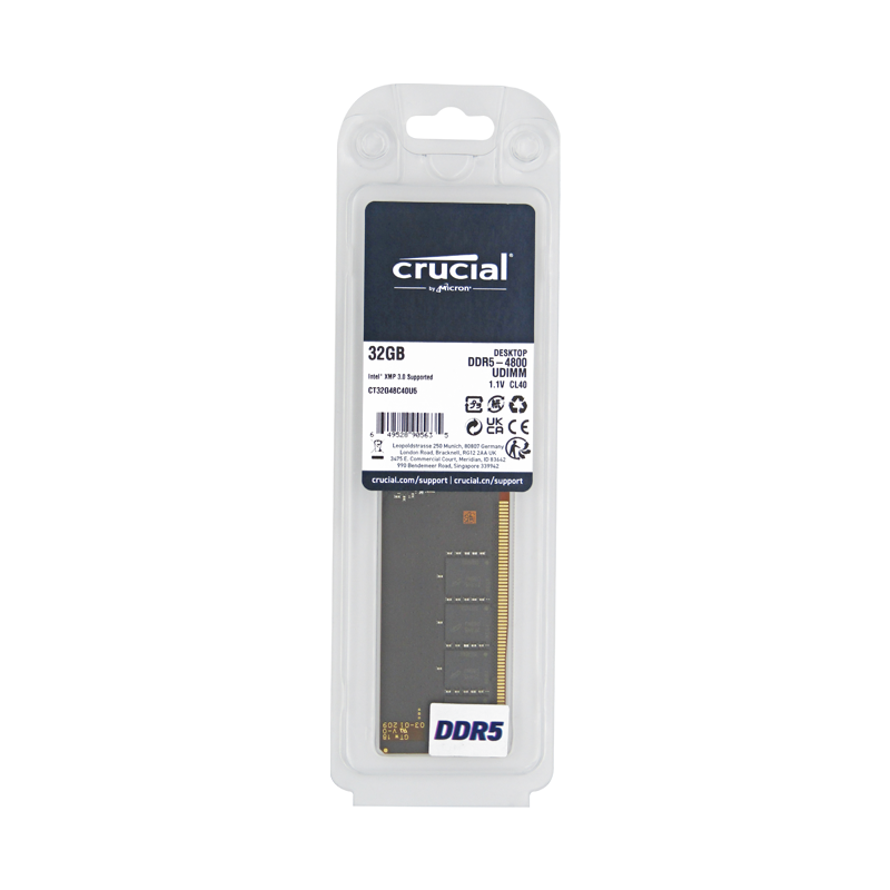 Memoria RAM para Desktop DDR5 PC5-38400 32GB 4800MHZ CL40 1.1V DESKTOP CRUCIAL CT32G48C40U5