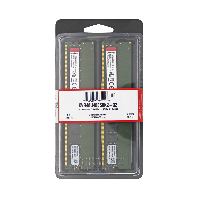 Memoria RAM para Desktop DDR5 PC5-38400 32GB 4800MHZ CL40 1.1V DESKTOP KINGSTON KVR48U40BS8K2-32 (KIT 16GB X 2)