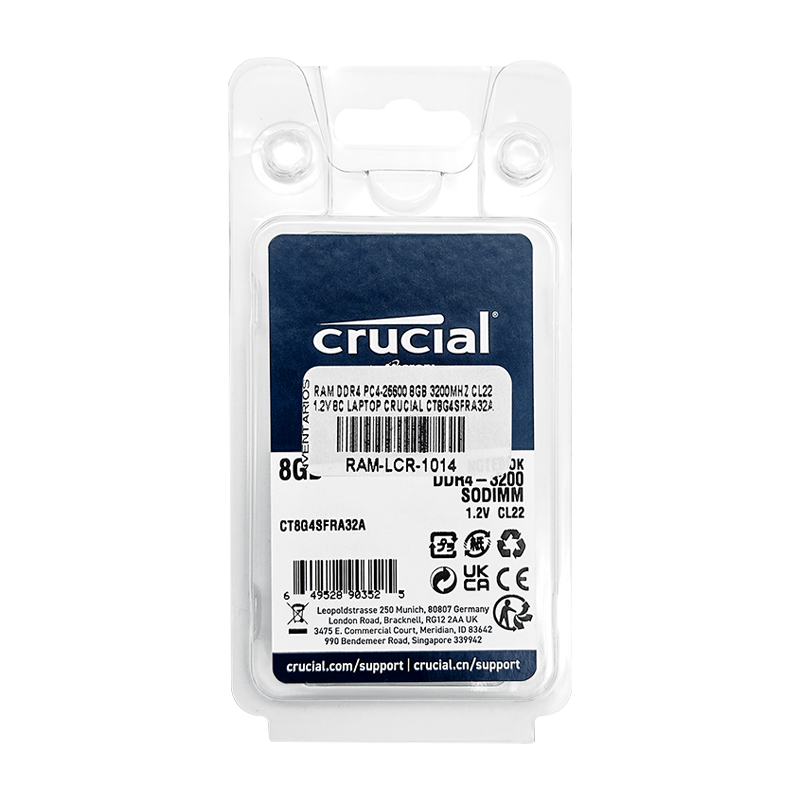 Memoria RAM para portátil DDR4 PC4-25600 8GB 3200MHZ CL22 1.2V 8C laptop Crucial CT8G4SFRA32A