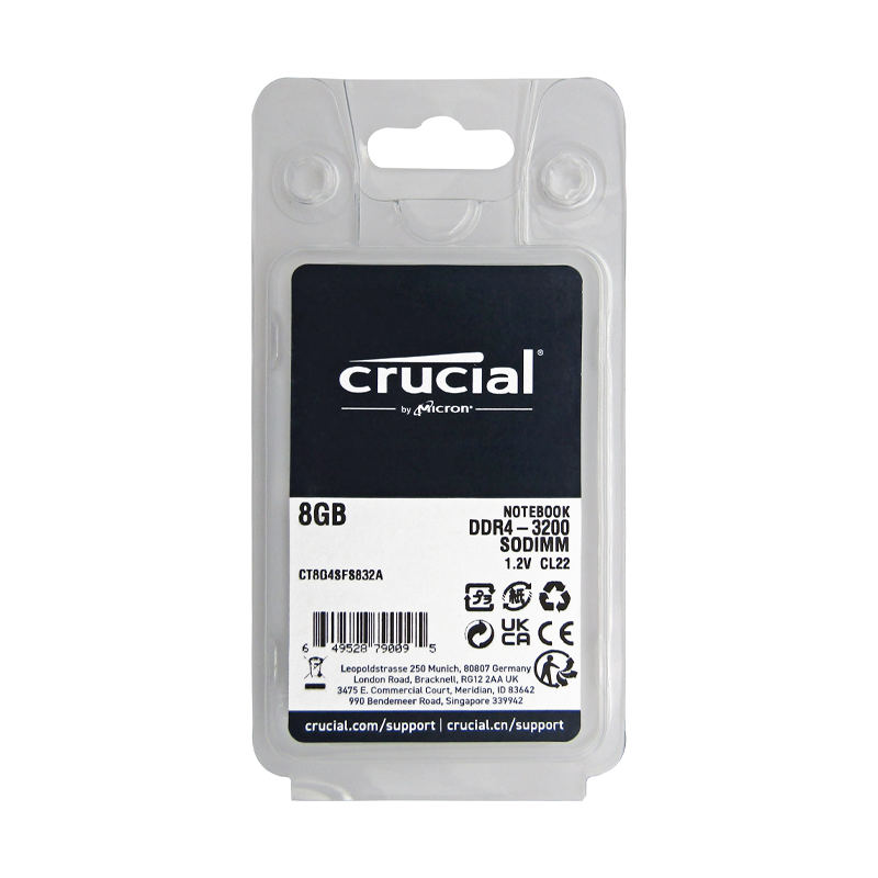 Memoria RAM para Laptop DDR4 PC4-25600 8GB 3200MHZ CL22 1.2V 8C LAPTOP CRUCIAL CT8G4SFS832A