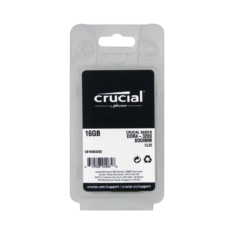 Memoria RAM para Laptop DDR4 PC4-25600 16GB 3200MHZ CL22 1.2V LAPTOP CRUCIAL BASICS CB16GS3200