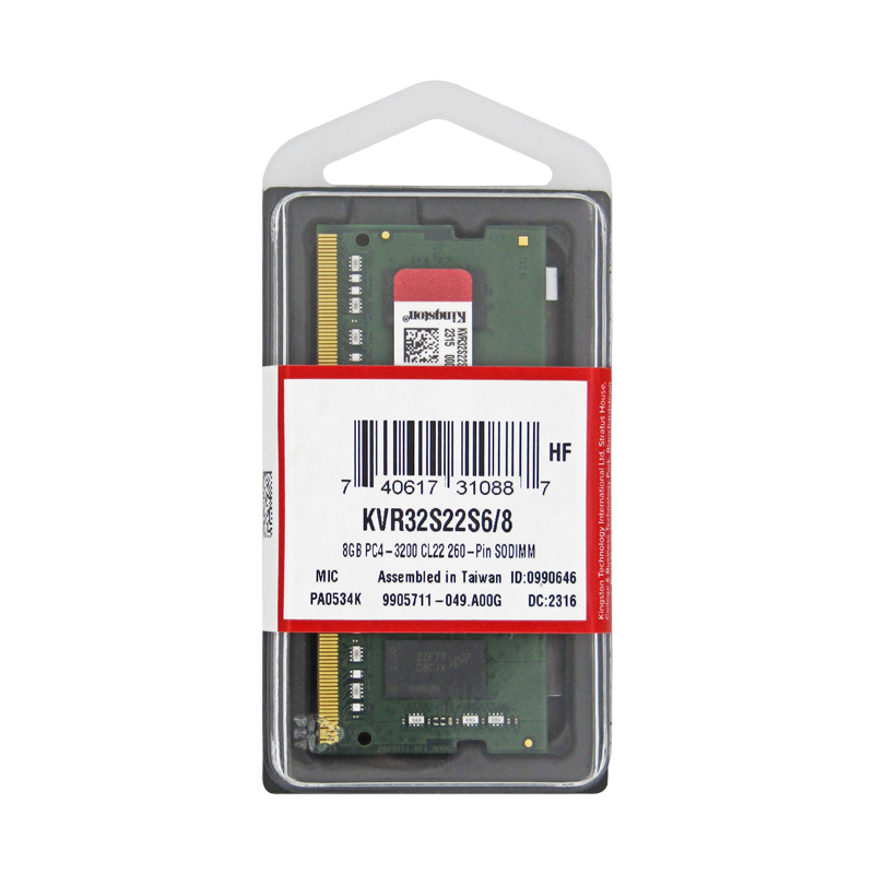 Memoria RAM para Laptop DDR4 PC4-25600 8GB 3200MHZ CL22 1.2V KINGSTON KVR32S22S8/8