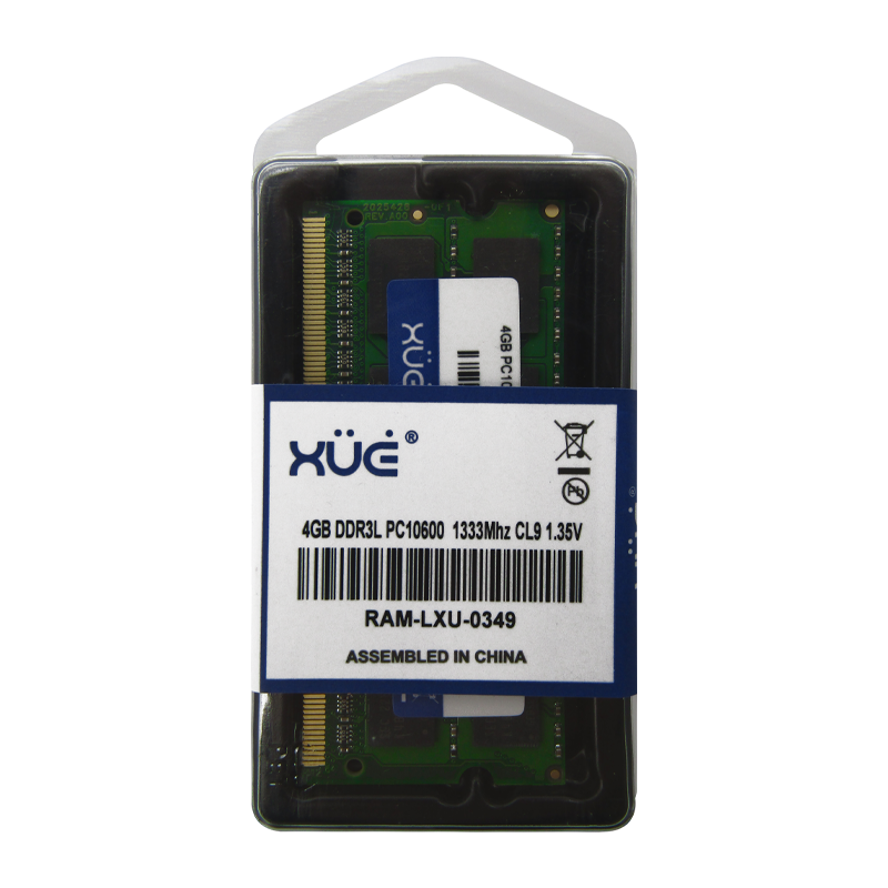 Memoria RAM para Portátil DDR3L PC10600 4GB 1333Mhz CL9 1.5/1.35V Laptop, marca XUE® (16 Chip)