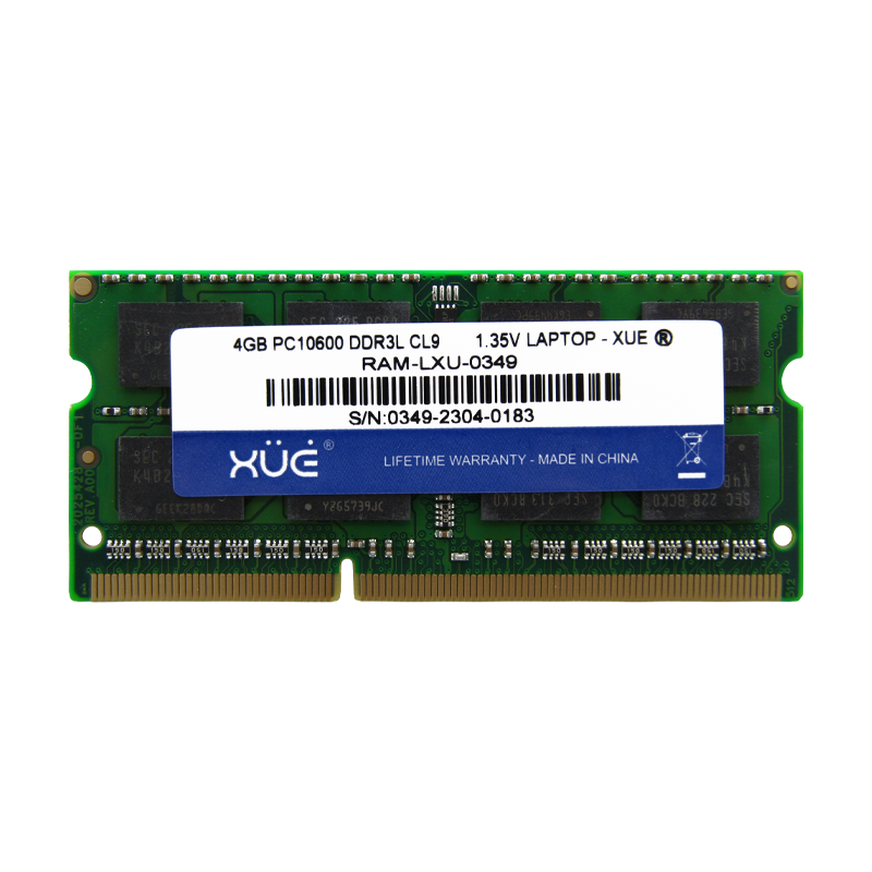 Memoria RAM para Portátil DDR3L PC10600 4GB 1333Mhz CL9 1.5/1.35V Laptop, marca XUE® (16 Chip)