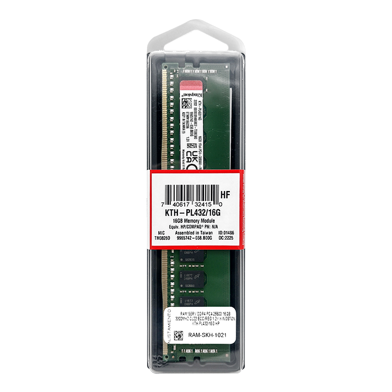 Memoria RAM para Servidor DDR4 PC4-25600 16GB 3200Mhz CL22 ECC/REG 1.2V Kingston KTH-PL432/16G HP