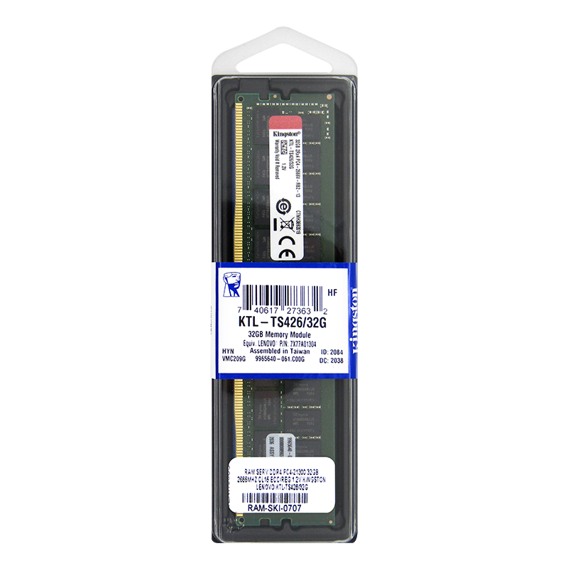 Memoria RAM para Servidor Lenovo DDR4 PC4-21300 32GB 2666MHZ CL15 ECC/REG 1.2V Kingston KTL-TS426/32G