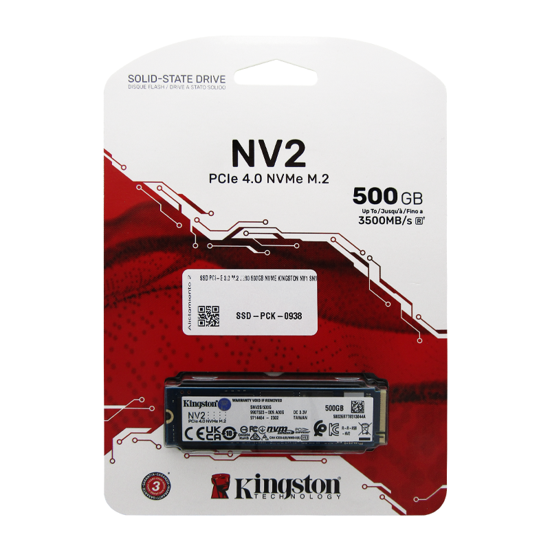 Disco de Estado Sólido SSD PCI-E 4.0 M.2 2280 500GB NVME KINGSTON NV2 SNV2S/500G R/W 3500 MB/S