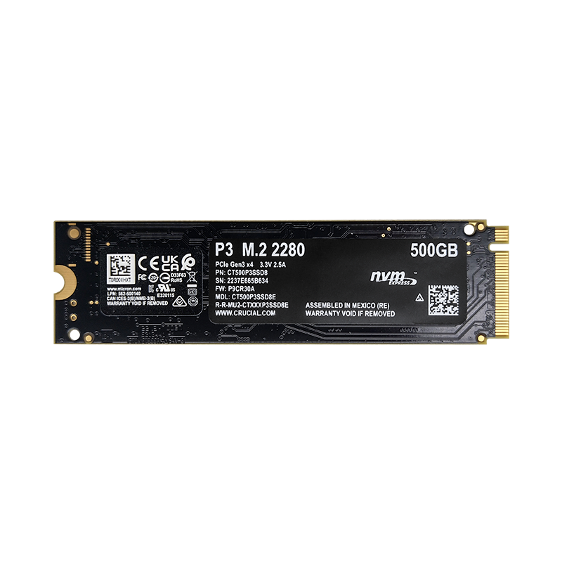 Disco de estado sólido SSD PCI-E 3.0 M.2 2280 500GB NVMe Crucial P3 CT500P3SSD8 R/W 3500/1900 MBs