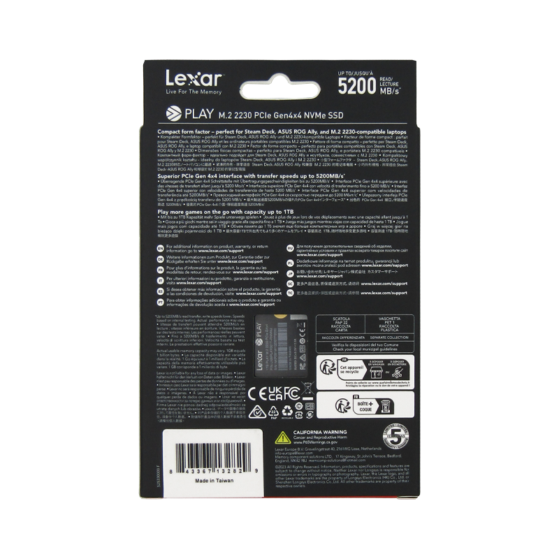 Disco de Estado Sólido SSD PCI-E 4.0 M.2 2230 1TB NVME LEXAR LNMPLAY001T-RNNNU 5200 MB