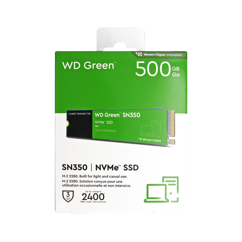 Disco de Estado Sólido SSD PCI-E 4.0 M.2 2280 500GB NVME WD GREEN SN350 WDS500G2G0C R/W 2400 MB/S