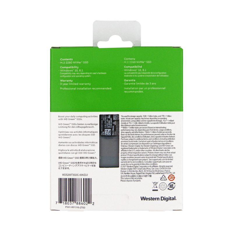 Disco de estado Sólido PCI-E 3.0 M.2 2280 2TB NVME WD GREEN SN350 3.200 MB/S WDS200T3G0C