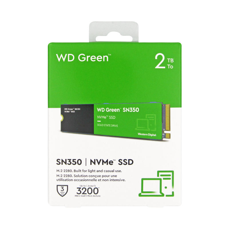 Disco de estado Sólido PCI-E 3.0 M.2 2280 2TB NVME WD GREEN SN350 3.200 MB/S WDS200T3G0C