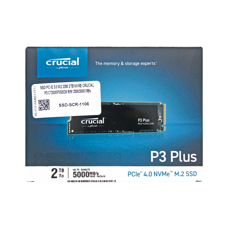 Disco de Estado Sólido SSD PCI-E 4.0 M.2 2280 2TB NVME CRUCIAL P3 PLUS CT2000P3PSSD8 R/W 5000/4200 MBs