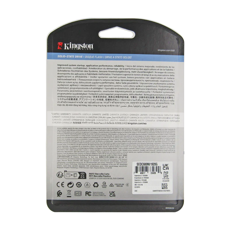 Disco de Estado Sólido para servidor 2.5 1920GB SATA KINGSTON DC600M SEDC600M/1920G 560/530Mbs