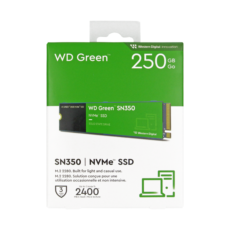 Disco de Estado Sólido SSD PCI-E 3.0 M.2 2280 250GB NVME WD GREEN SN350 WDS250G2G0C