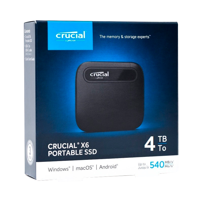 SSD externo USB 3.2 TIPO C 4TB EXT. CRUCIAL X6 CT4000X6SSD9 800MB/s (NEGRO)