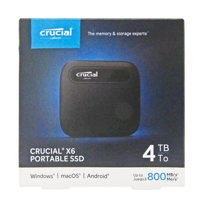 SSD externo USB 3.2 TIPO C 4TB EXT. CRUCIAL X6 CT4000X6SSD9 800MB/s (NEGRO)