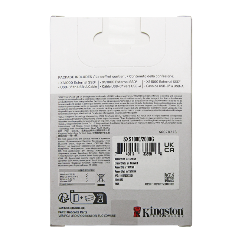 Disco de Estado Solido SSD USB 3.2 GEN 2 TIPO C 2TB EXT. KINGSTON SXS1000/2000G 1050/1000MB/s