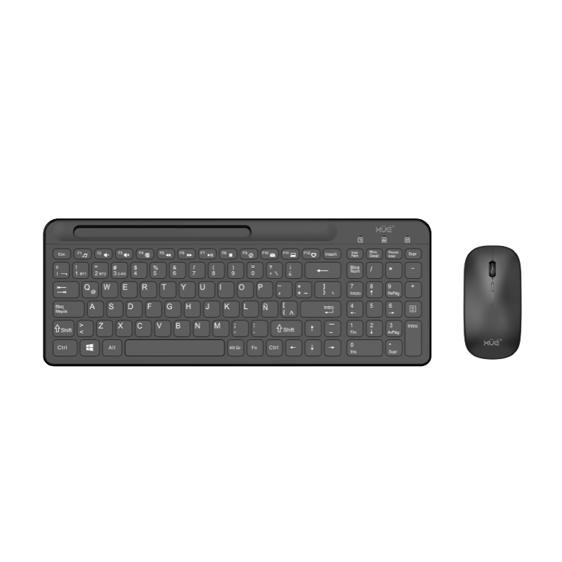 Combo Teclado Externo Wireless  Compacto LATAM + Mouse 1600DPI, 2.4GHZ + BT 5.0, Batería 500MAH, USB-C, Color Negro, W1500 XUE®
