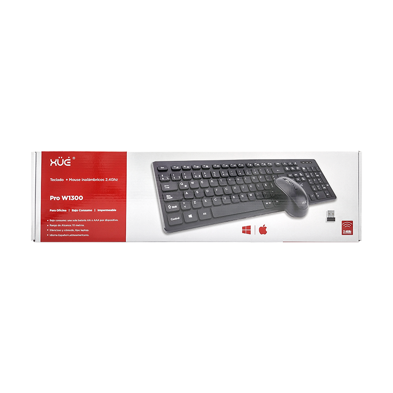 COMBO TECLADO INALAMBRICO DESKTOP LATAM + MOUSE 1600DPI XUE® PRO W1300