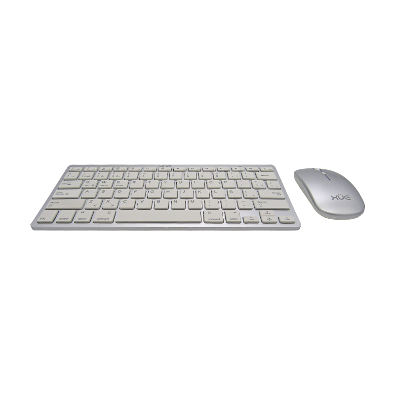 COMBO TECLADO INALAMBRICO DESKTOP LATAM + MOUSE 1600DPI, PLATEADO,  2 EN 1 2.4G & BLUETOOTH 5.0, XUE®