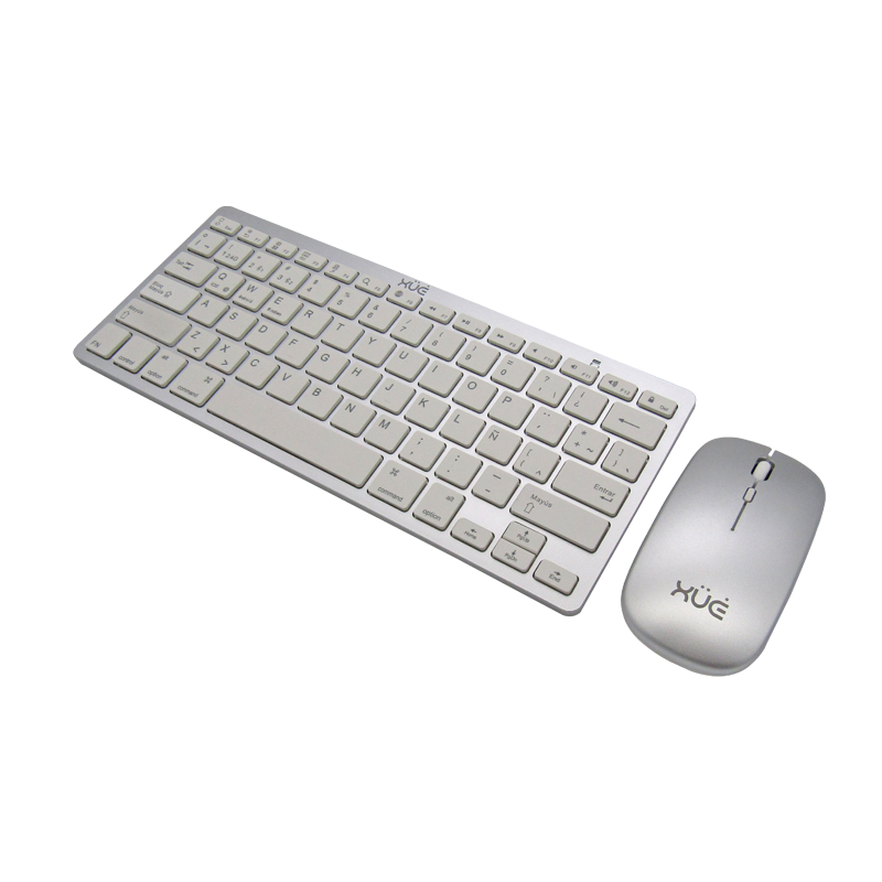 COMBO TECLADO INALAMBRICO DESKTOP LATAM + MOUSE 1600DPI, PLATEADO,  2 EN 1 2.4G & BLUETOOTH 5.0, XUE®