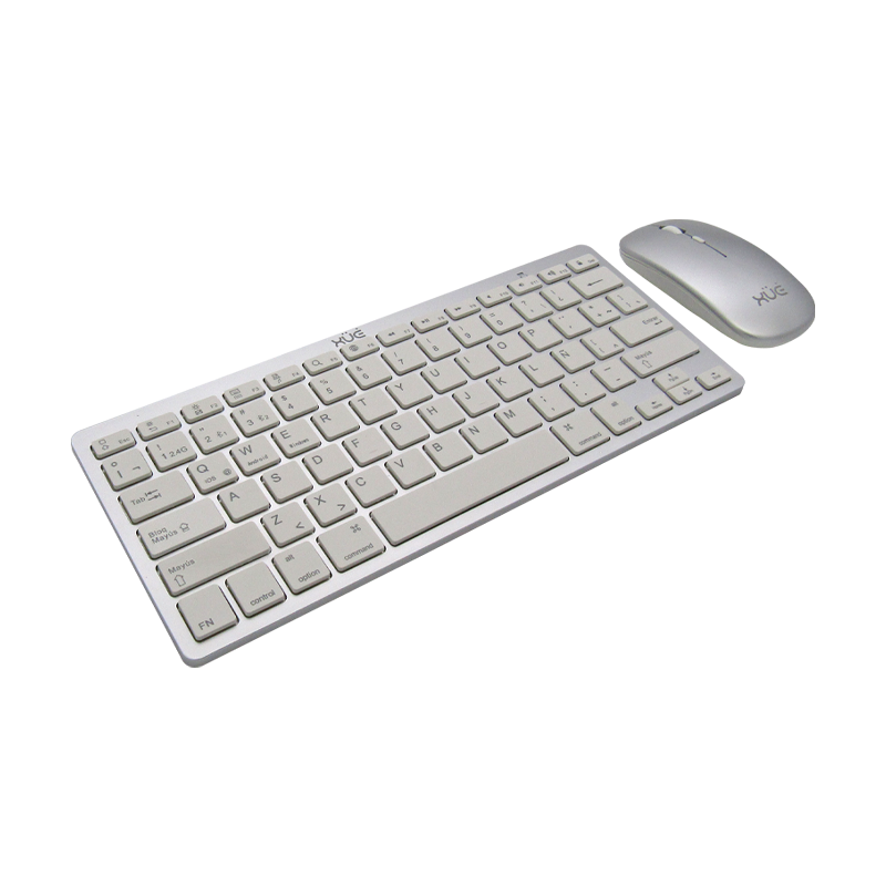 COMBO TECLADO INALAMBRICO DESKTOP LATAM + MOUSE 1600DPI, PLATEADO,  2 EN 1 2.4G & BLUETOOTH 5.0, XUE®
