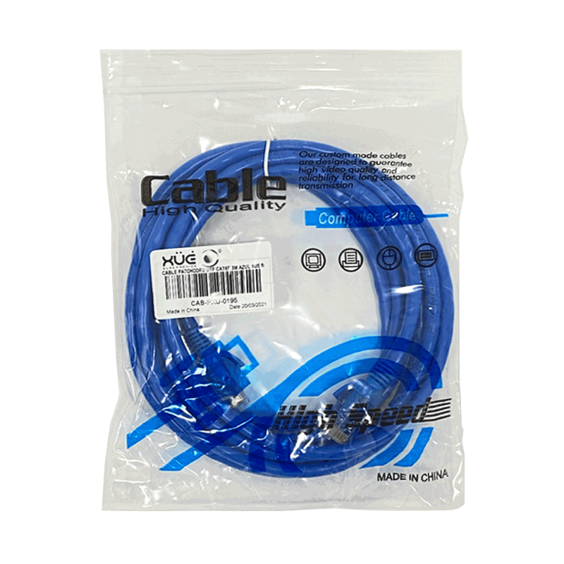 Cable Patchcord UTP CAT6E 10m 26AWG CCA PVC Azul XUE®