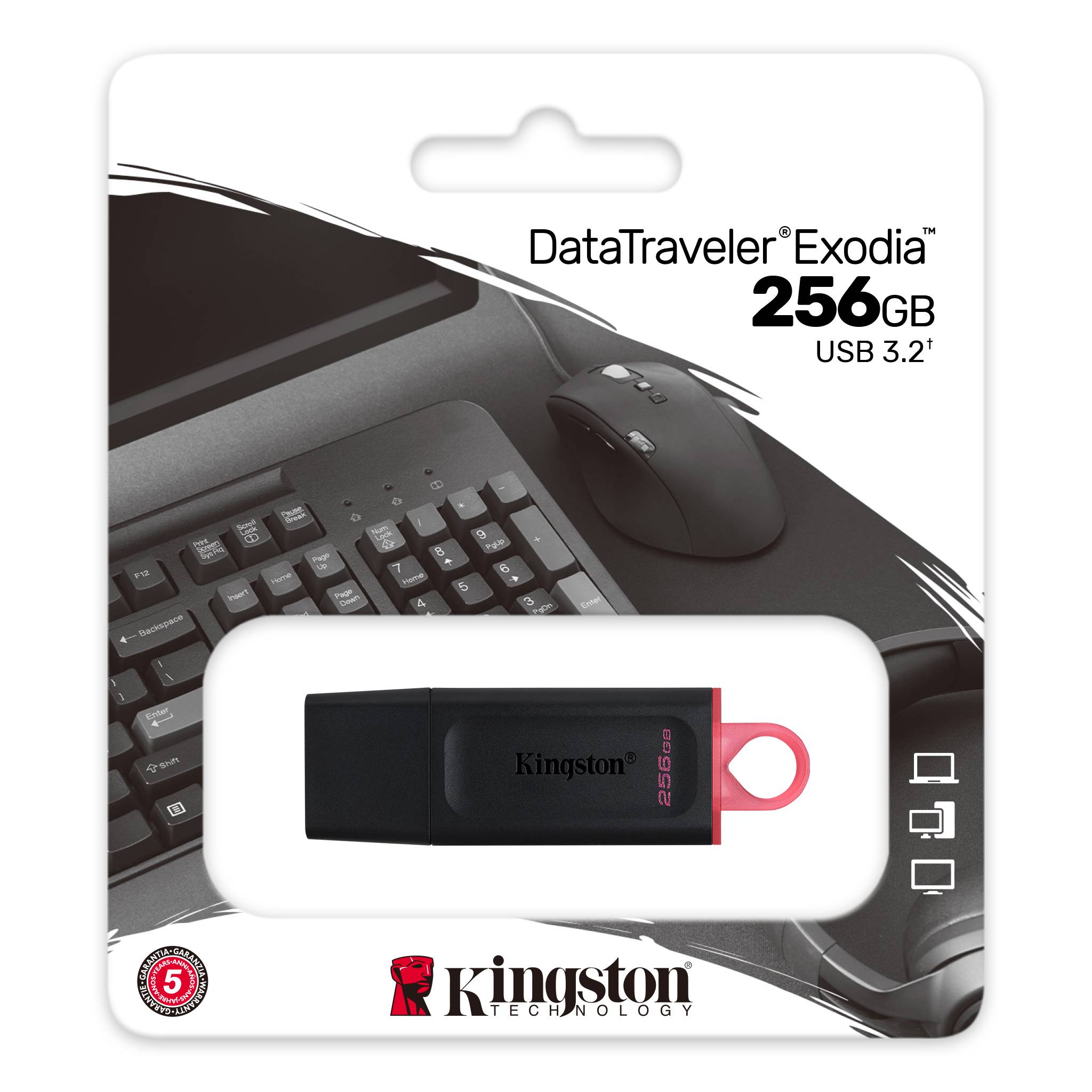 Memoria USB 3.2 256GB Kingston EXODIA Negra con tapa roja  DTX/256GB